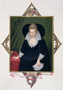 Retrato de Frances Walsingham, Condessa de Essex, de &39;Memórias do Tribunal da Rainha Elizabeth&39;, depois de um retrato de Wiliam Segar (fl.1585-d.1633), publicado em 1825 (wc e guache sobre papel)
